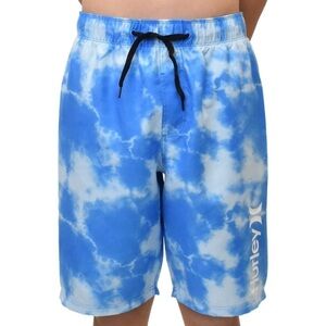 Hurley Youth Boy Large Blue White Swim Trunks Bathing Suit Drawstrings Liner